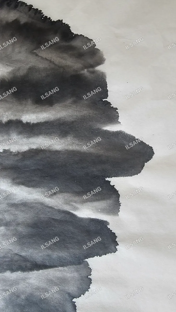 A black and white painting of a cloudy sky.