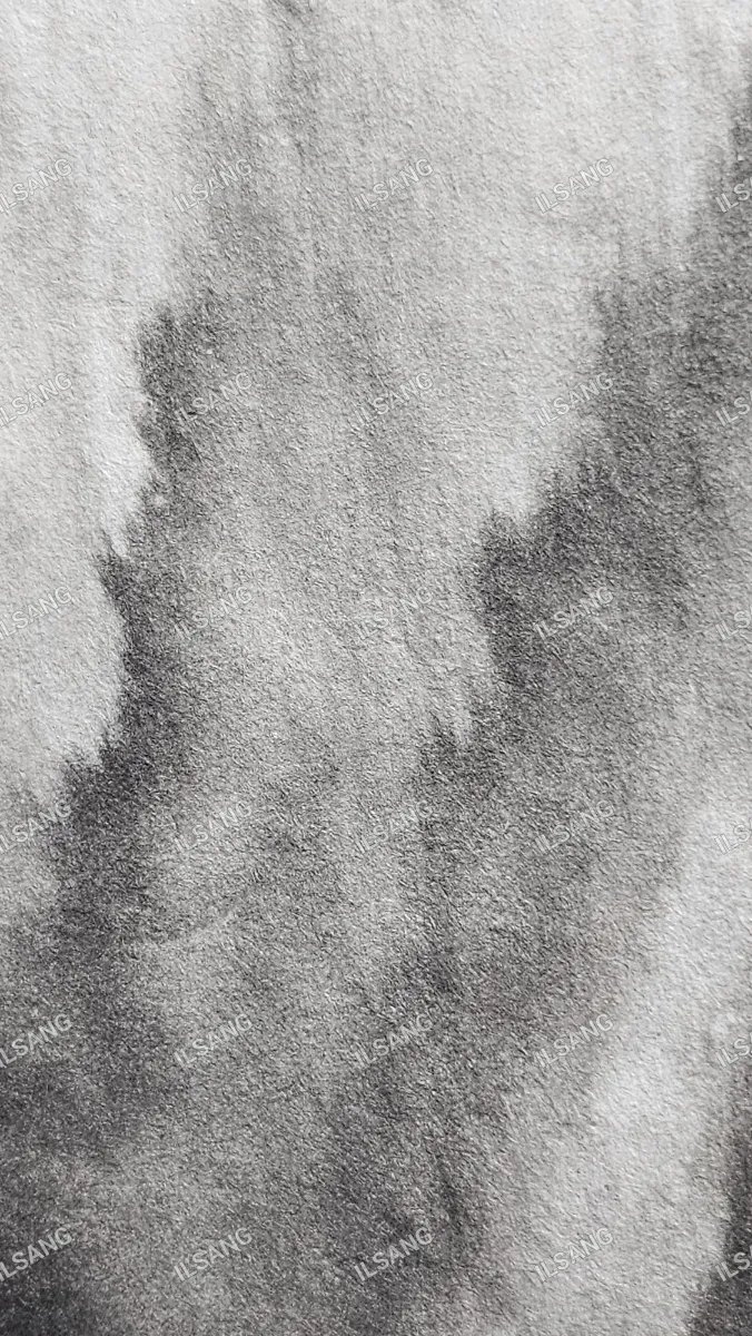 A gray and black painting of a mountain.