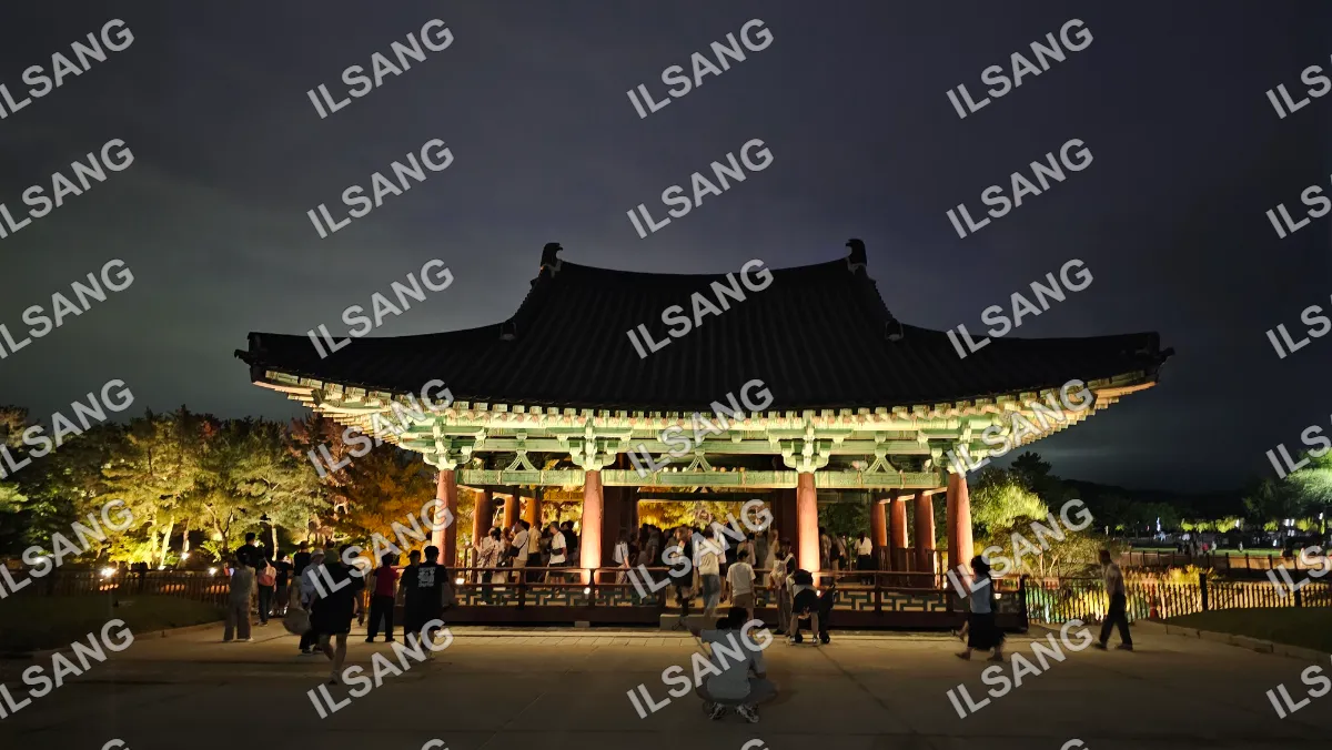 A group of people are standing in front of a building with a pagoda roof.