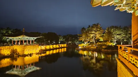 A beautiful nighttime scene of a lake with a reflection