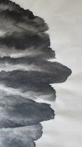 A black and white painting of a cloudy sky
