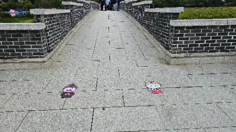 A bridge with a cartoon character on it