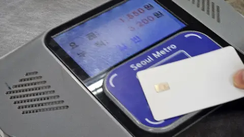 A card reader with a card inserted and a card