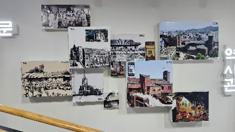 A collection of old photos of a church and its