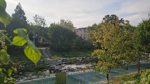 A man is walking on a path in a park