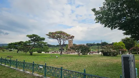 A park with a tree and a bench