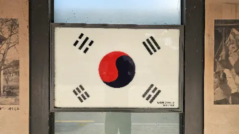A person is standing in front of a window with
