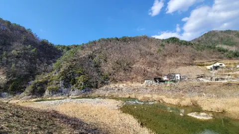 A river with a small boat on it
