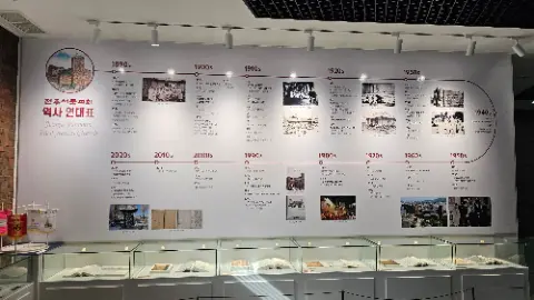 A wall of pictures and text is displayed in a