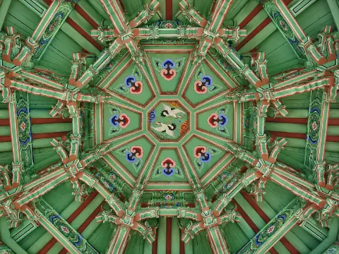Dancheong-painted pavilion ceiling
