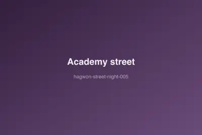 Academy street signs stacked on a building facade at night
