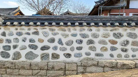 Traditional Korean pebble stone wall